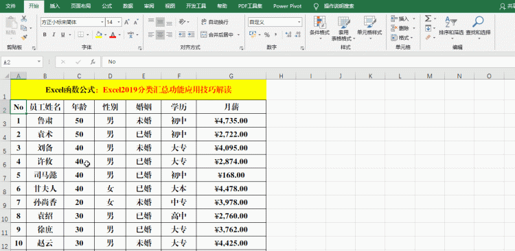 Excel2019中的分类汇总，不用函数公式，轻松实现统计