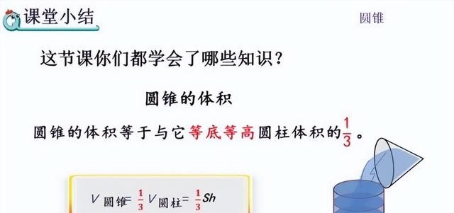 六年级数学圆锥的体积的计算与实际应用，与圆锥的关系转化是重点